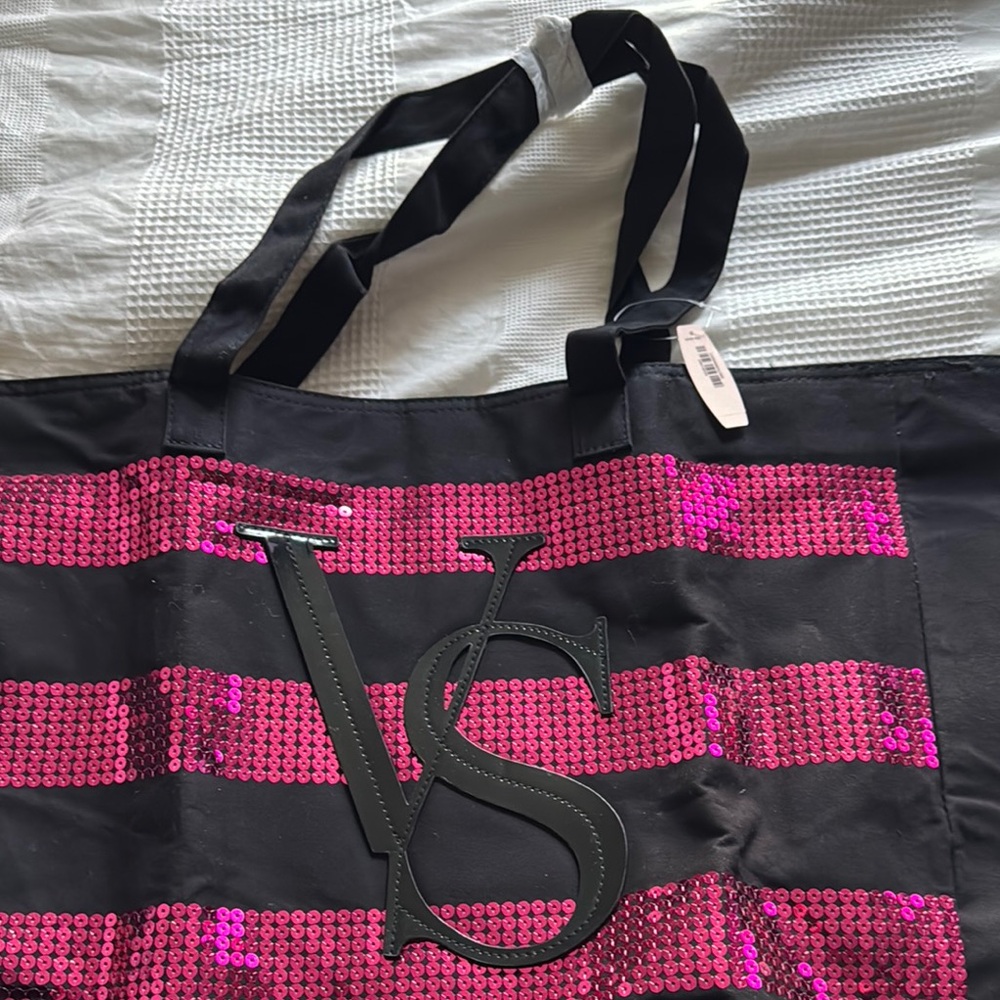 Victoria's Secret Black and Pink Tote Bag - Picture 2 of 5
